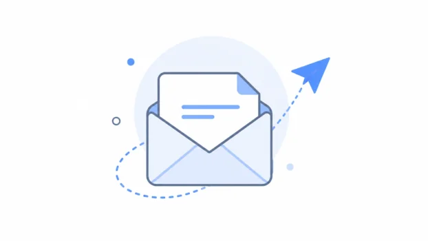 Email envelope with a message and paper plane showing digital communication