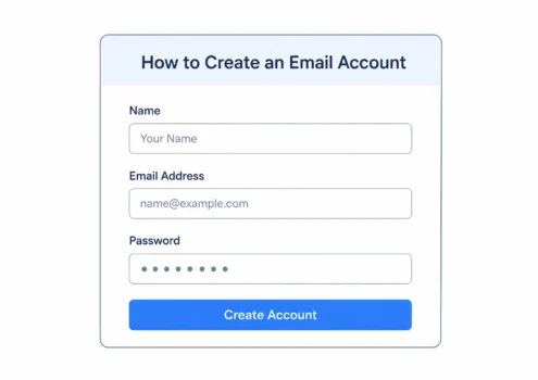 Email account sign-up form with name, email address and password fields