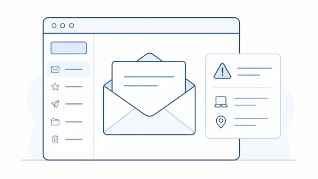 Email inbox with a security alert showing an unfamiliar sign-in warning.
