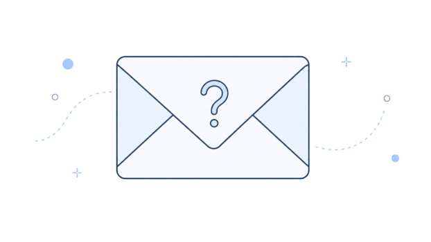 Line-art email envelope with a question mark in the centre, illustrating an email question or help topic.