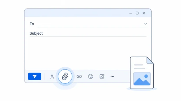 Email compose window with the paperclip attachment icon highlighted
